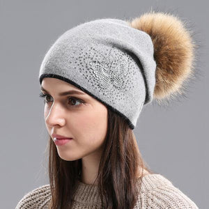 HQ Butterfly Beanie Hat with Detachable Fur Pompom - Freedom Look