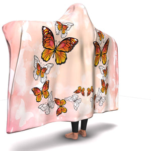 Monarch Butterfly Pink Hooded Blanket