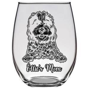 Ollie's Mom Sheepadoodle Dog Stemless Wine Glass