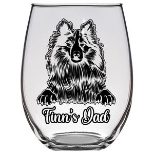 Finn's Dad Shetland Sheepdog Stemless Wine Glass