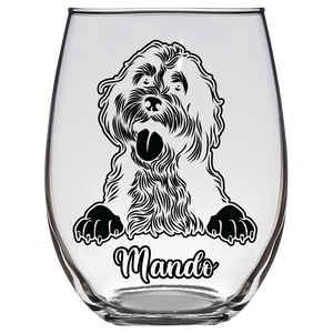 Mando - Bernedoodle Dog Stemless Wine Glass