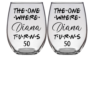 Diana turns 50th Years Stemless Wine Glass - Set of 2 (Laser Etched) - Clear