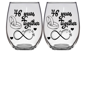 FTG - 46th Anniversary Stemless Wine Glass - Set of 2 (Laser Etched) - Clear