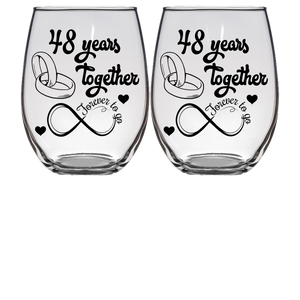 FTG - 48th Anniversary Stemless Wine Glass - Set of 2 (Laser Etched) - Clear