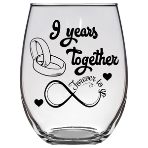FTG - 9th Wedding Stemless Wine Glass (Laser Etched)