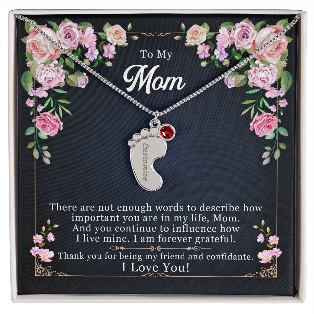 To My Mom Engraved Baby Feet Necklace