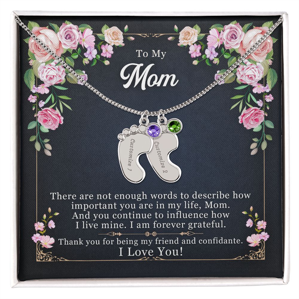 To My Mom Engraved Baby Feet Necklace