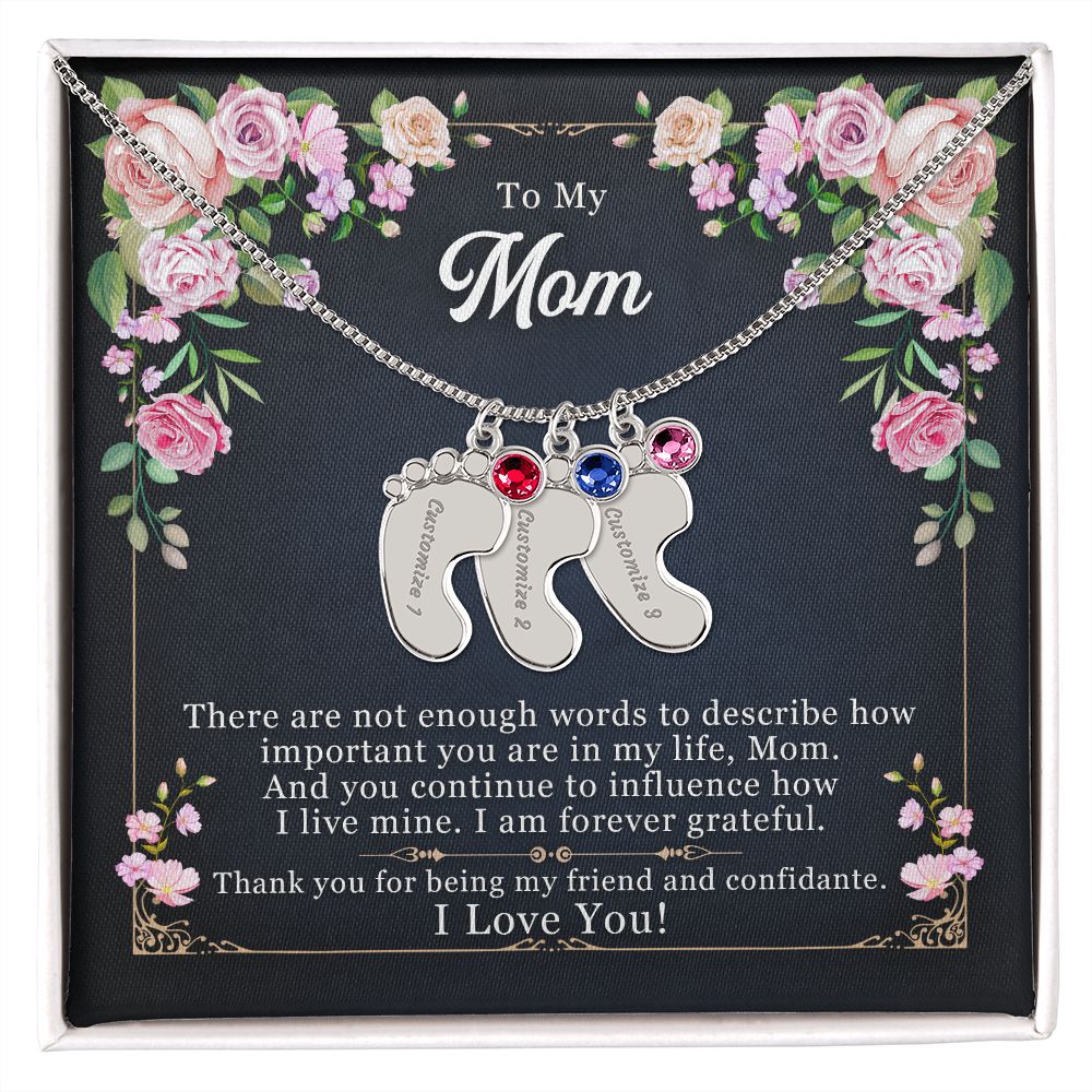To My Mom Engraved Baby Feet Necklace