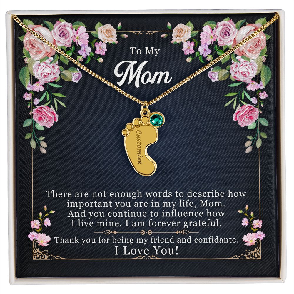 To My Mom Engraved Baby Feet Necklace