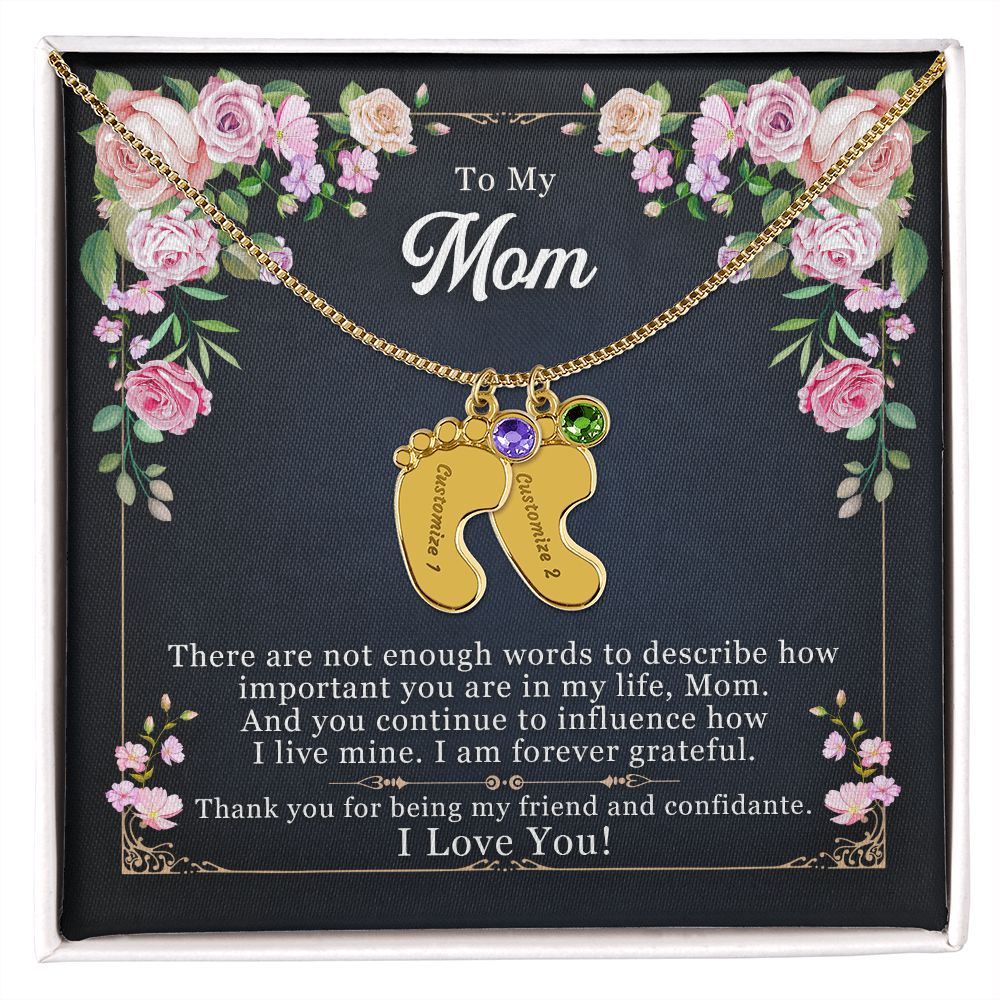 To My Mom Engraved Baby Feet Necklace