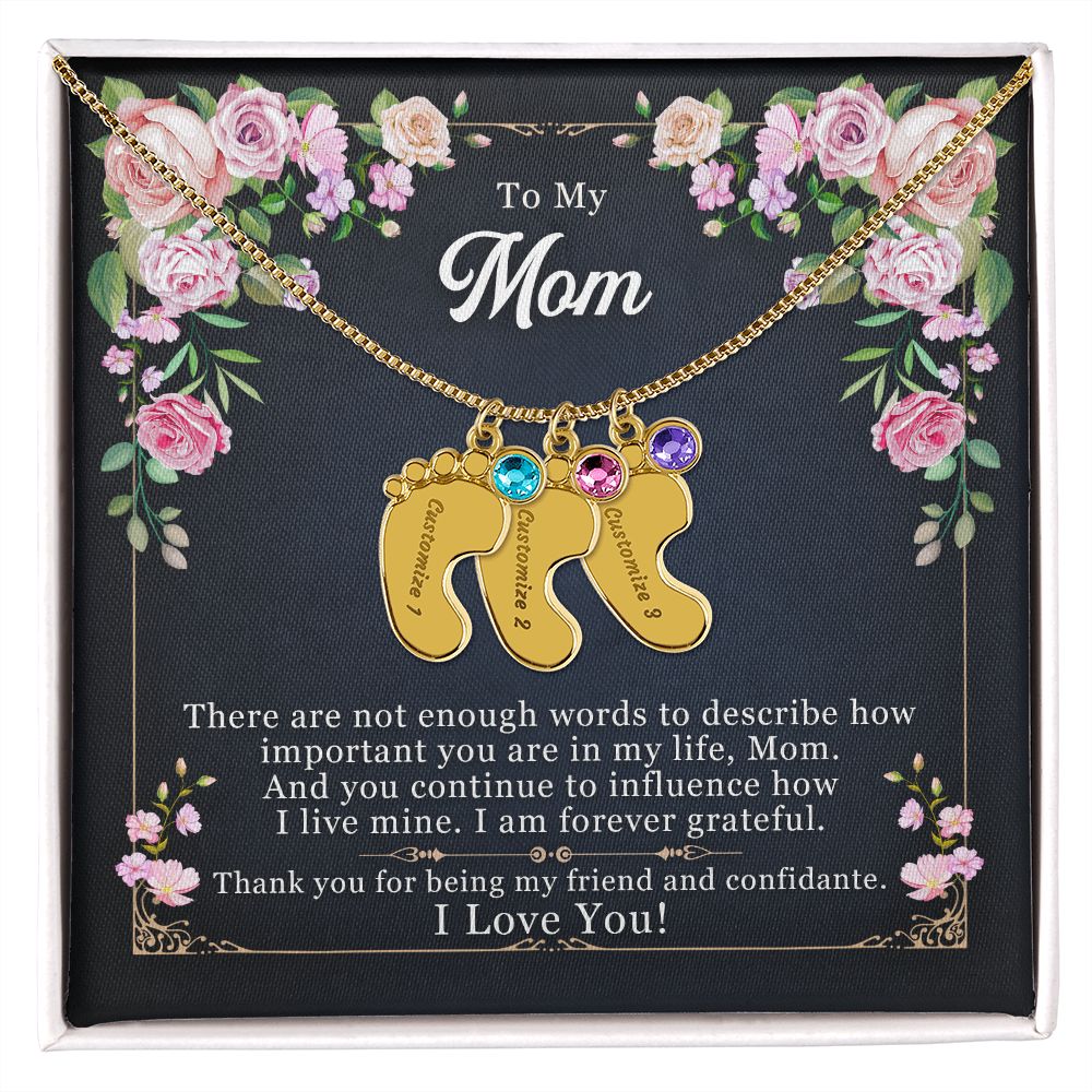 To My Mom Engraved Baby Feet Necklace