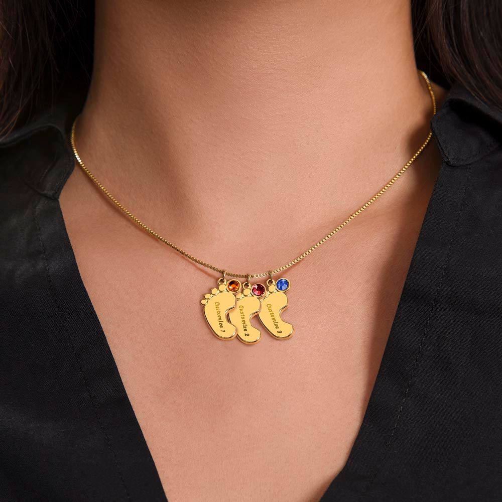 To My Mom Engraved Baby Feet Necklace