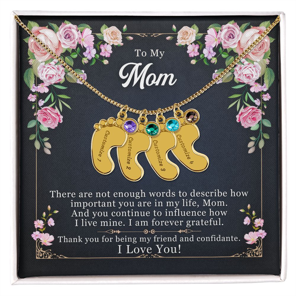 To My Mom Engraved Baby Feet Necklace