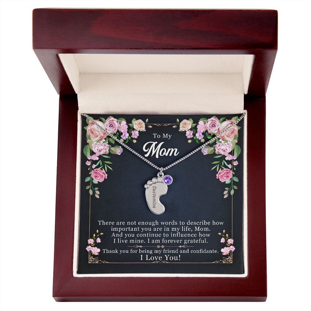 To My Mom Engraved Baby Feet Necklace
