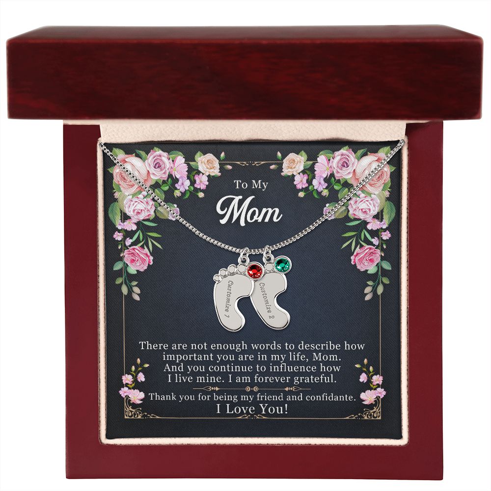 To My Mom Engraved Baby Feet Necklace