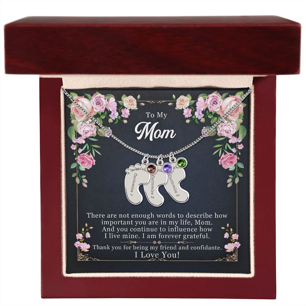 To My Mom Engraved Baby Feet Necklace