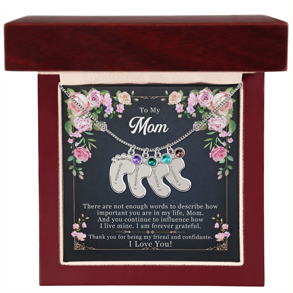 To My Mom Engraved Baby Feet Necklace