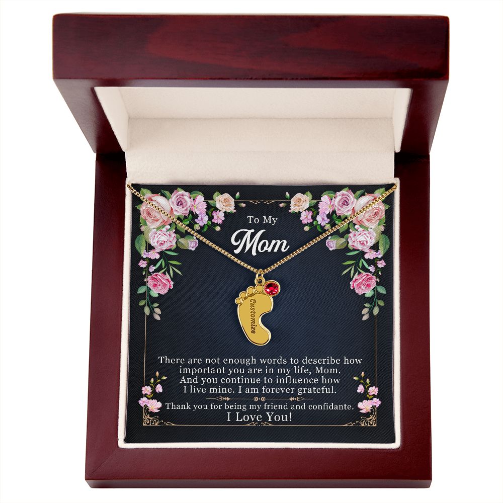To My Mom Engraved Baby Feet Necklace