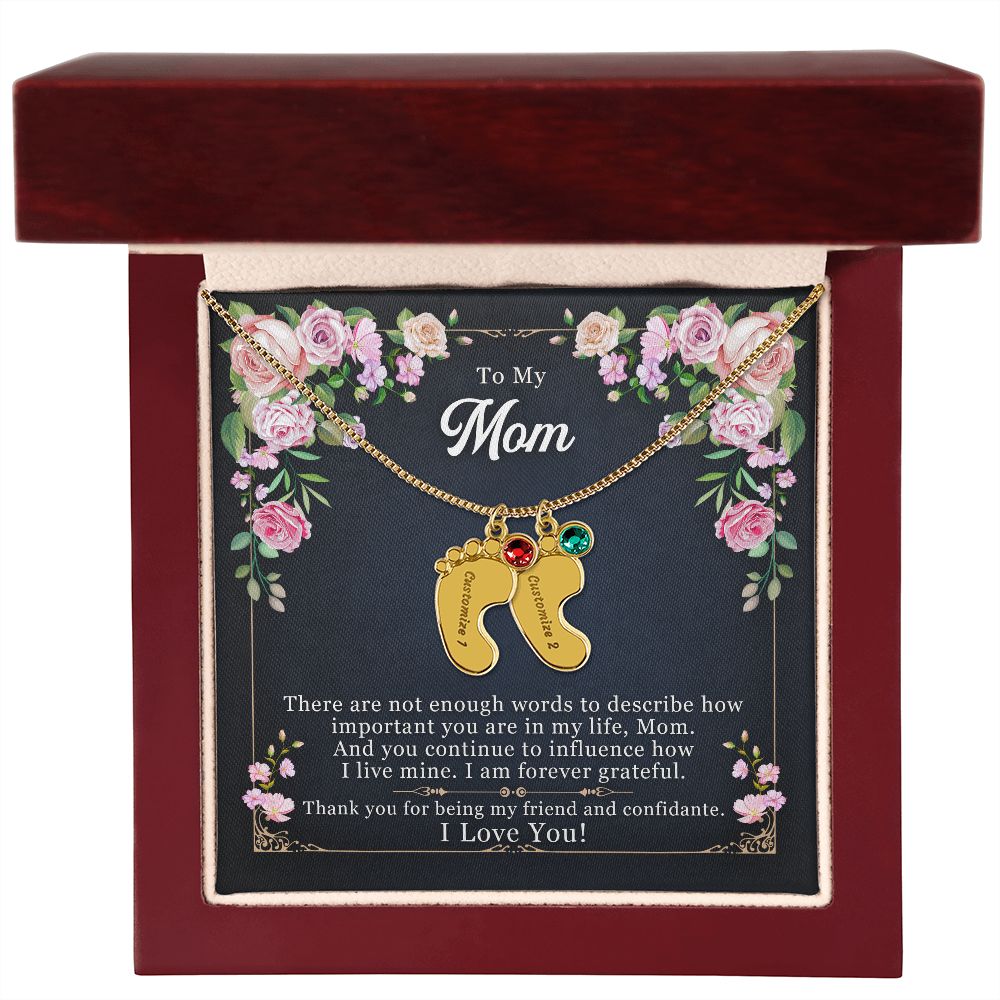 To My Mom Engraved Baby Feet Necklace