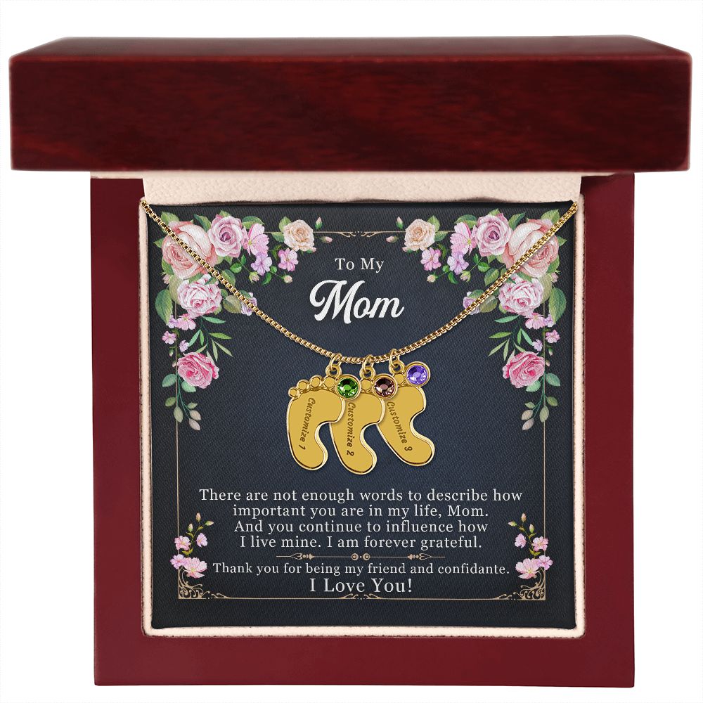 To My Mom Engraved Baby Feet Necklace