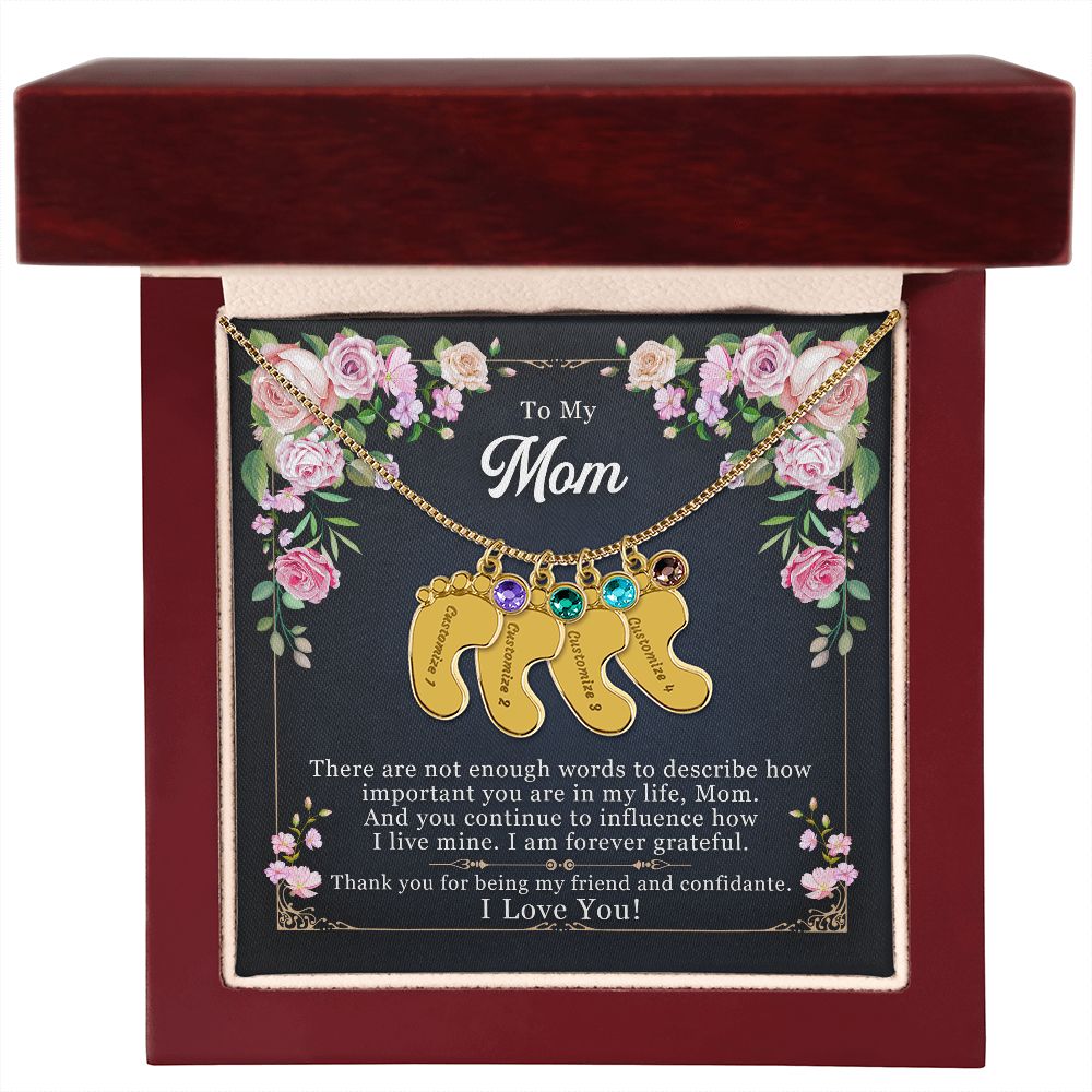 To My Mom Engraved Baby Feet Necklace