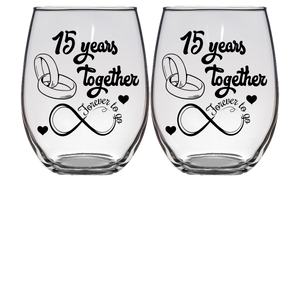 15 FTG - Anniversary Stemless Wine Glass - Set of 2 (Laser Etched)