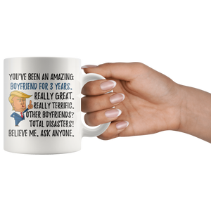 Funny Fantastic Boyfriend For 3 Years Coffee Mug, Third Anniversary Boyfriend Trump Gifts, 3rd Anniversary Mug, 3 Years Together With Him
