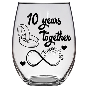 FTG - 10th Wedding Stemless Wine Glass (Laser Etched)