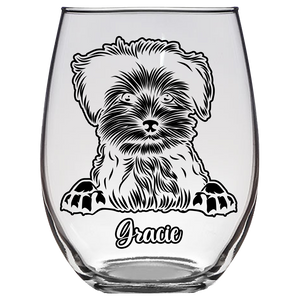 Gracie - Morkie Dog Stemless Wine Glass