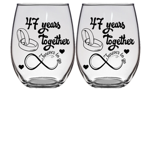 FTG - 47th Anniversary Stemless Wine Glass - Set of 2 (Laser Etched) - Clear