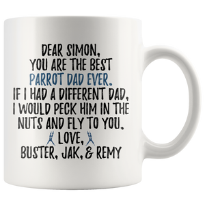 Personalized Parrot Buster, Jak, & Remy Dad Simon Coffee Mug (11 oz)