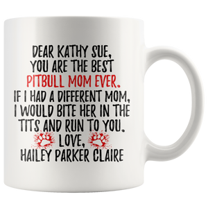 Personalized Pitbull Dog Hailey Parker Claire Mom Kathy Sue Coffee Mug (11 oz)