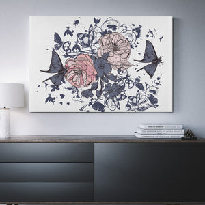 Blue butterflies Flowers Canvas Art - Freedom Look