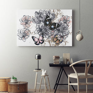 Butterflies and Flowers Canvas Art - Freedom Look