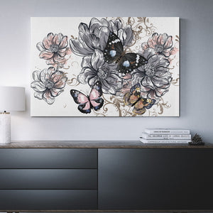 Butterflies and Flowers Canvas Art - Freedom Look