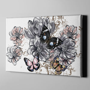 Butterflies and Flowers Canvas Art - Freedom Look