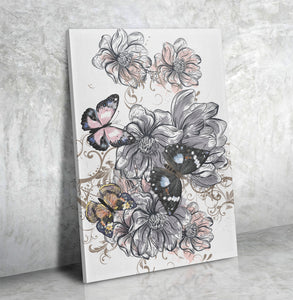 Butterflies and Flowers Canvas Art - Freedom Look