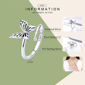 925 Sterling Silver Butterfly Open Size Ring - Freedom Look