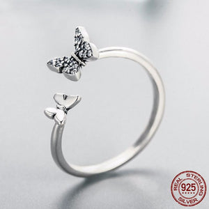 Butterfly Open Finger Ring - 925 Sterling Silver - Freedom Look