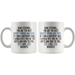 Personalized Basset Hound Dog Biscuits Dad Stephen Coffee Mug (11 oz)