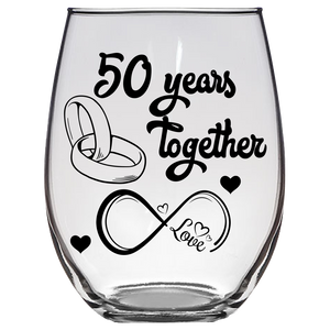 LOVE - 50th Anniversary Glassware - Stemless Wine Glass (Laser Etched)
