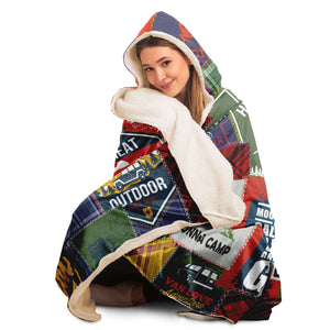 Blue & Red Camping Hooded Blanket - New