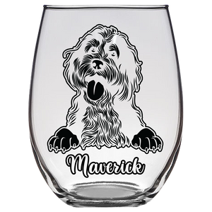 Maverick - Bernedoodle Dog Stemless Wine Glass