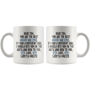 Personalized Aussie Dog Lacey & Mozzie Dad Tim Coffee Mug (11 oz)