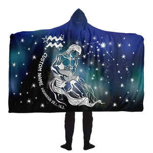 Personalized Aquarius Horoscope Zodiac Star Sign Hooded Blanket