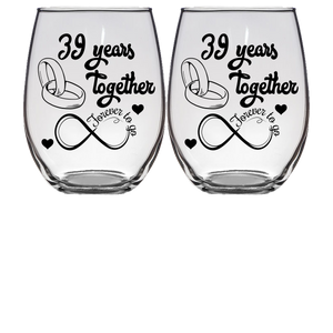 FTG - 39th Anniversary Stemless Wine Glass - Set of 2 (Laser Etched) - Clear