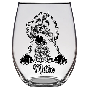 Millie Bernedoodle Dog Stemless Wine Glass