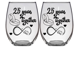 LOVE - 25th Anniversary Stemless Wine Glass - Clear