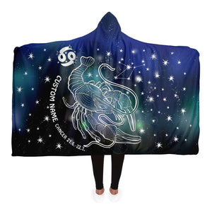 Personalized Cancer Horoscope Zodiac Star Sign Hooded Blanket