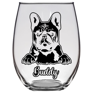 Buddy French Bulldog Dog Stemless Wine Glass